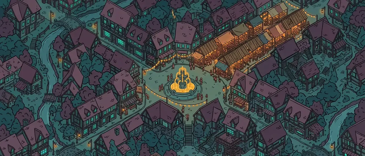 The same plaza grown into a town