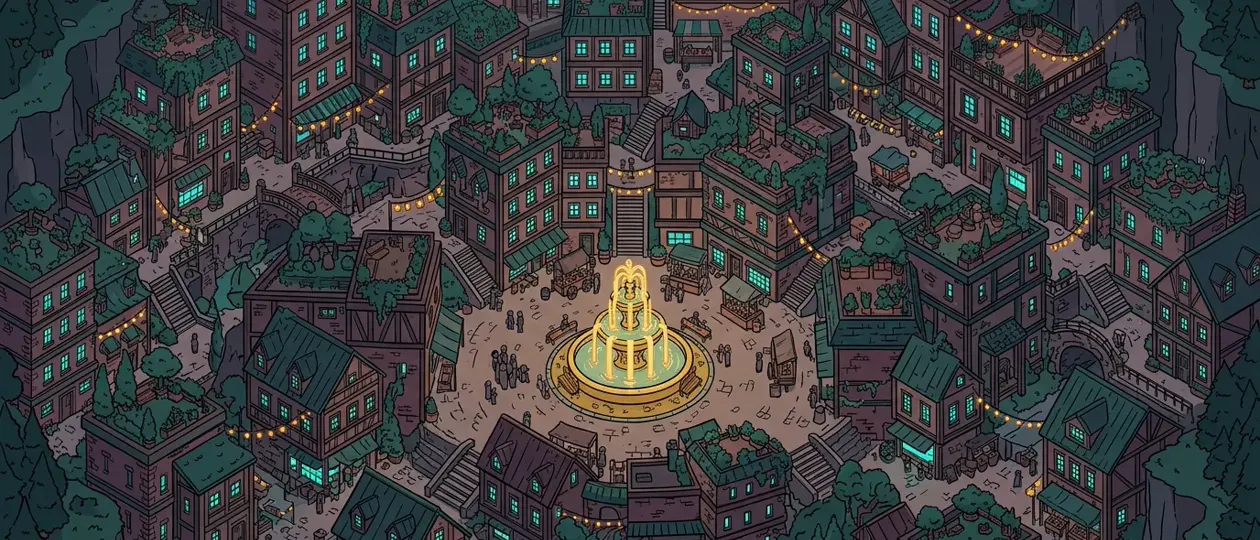 The same plaza grown into a city