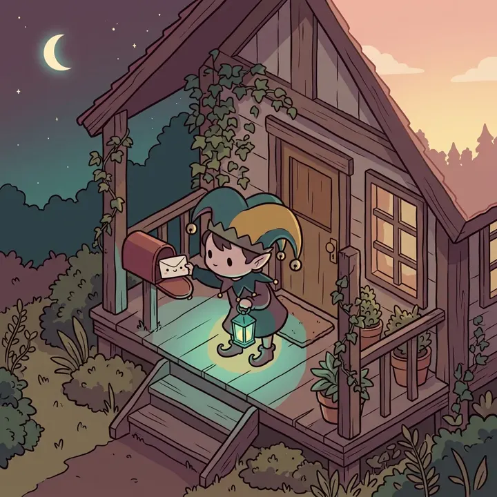 The jester posting a letter at dawn